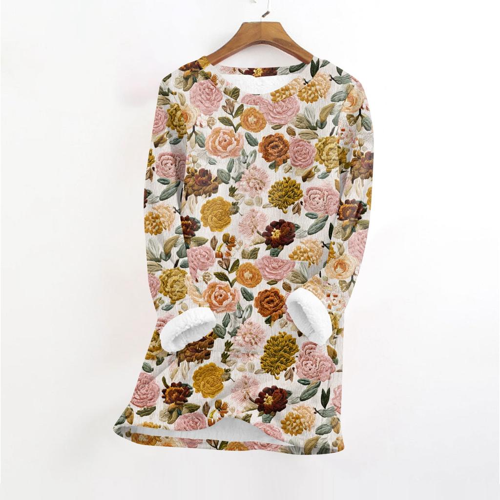 Женский модный плюшевый теплый пуловер с принтом, круглым вырезом и длинными рукавами