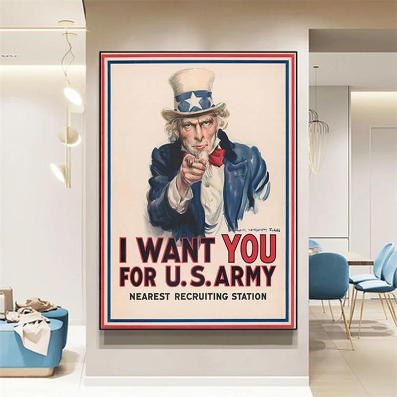 Винтажный армейский пропагандистский плакат и принты, американский Вашингтон, художественная живопись на холсте, настенные художественные фотографии, Cuardos для декора гостиной