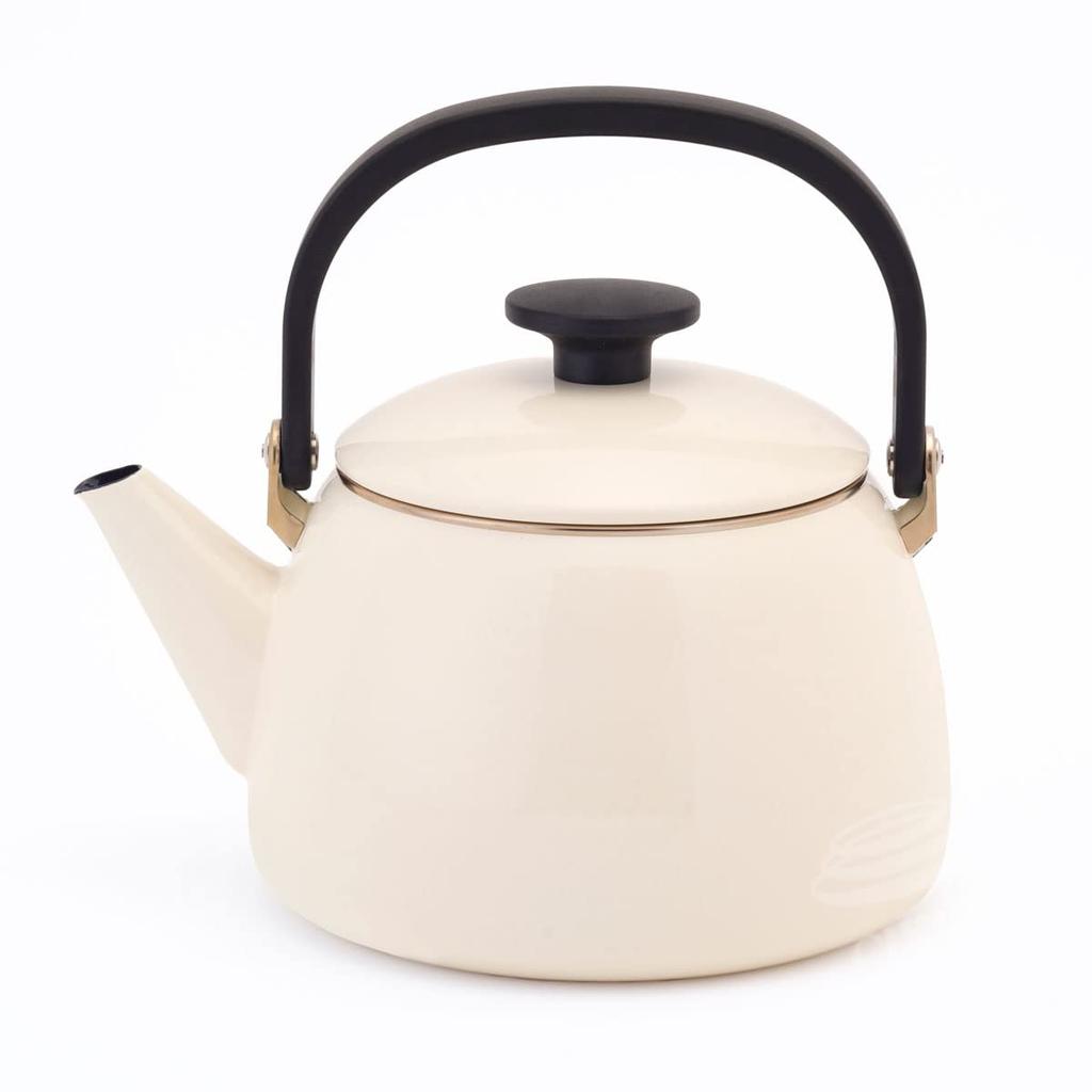 Fuji Enamel Gas and Induction Compatible Wide-Mouth Kettle, 2.5L, Vanilla,