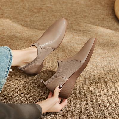 Модные женские туфли-лодочки на низком каблуке из натуральной кожи 2025 весна-лето новинка с круглым носком, элегантные рабочие туфли для женщин, базовая офисная обувь для леди
