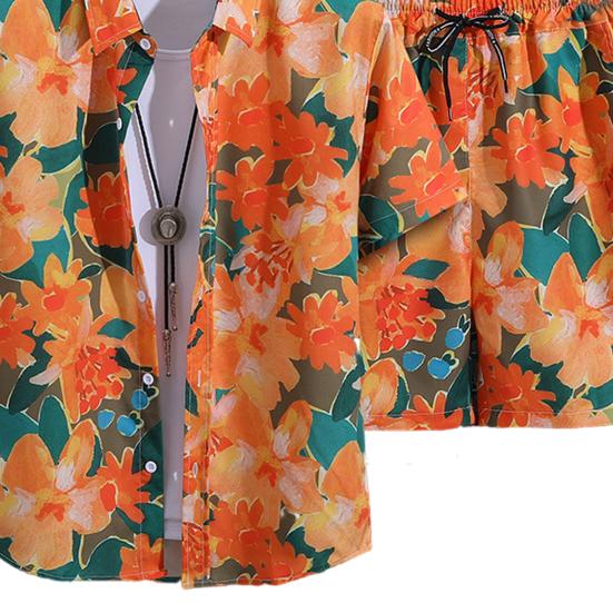 2 шт./комплект мужской пляжный наряд однобортная рубашка с лацканами и коротким рукавом эластичный шнурок на талии широкие шорты комплект