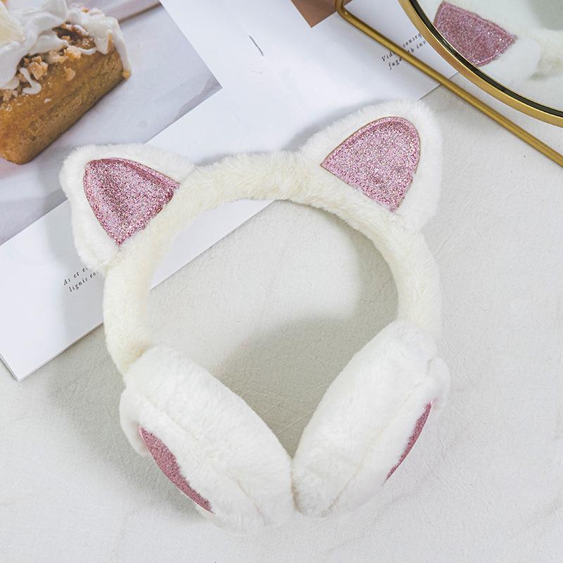 1PC Fashion Solid Earflap Cute Glitter Cat Ear Earmuff Soft Plush Warmer Winter Warm for Women Men Outdoor Cold Protection