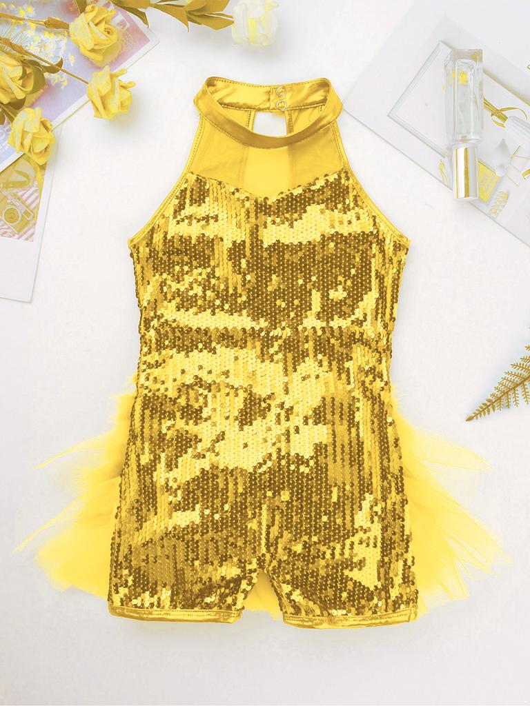 Костюм для латинских танцев для девочек с блестками, купальник, детский комбинезон без рукавов, блестящий джазовый костюм, костюмы с перьями