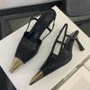 Aneikeh Street Style Sexy Pointed Toe Slingbacks Pumps Women Stripper Sandals High Heels Female Banquet Shoes Brown Kitten Heels