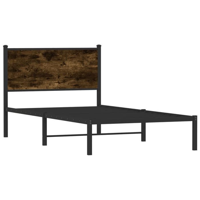 VidaXL Cadre de lit métal avec tête de lit chêne fumé 100x190 cm, lit simple, meuble de chambre à coucher, lit d'invité, 4007661