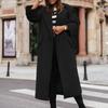 Women's Fashion Casual Loose Fitting Solid Color Long Suit Collar Jacket Woolen Coat