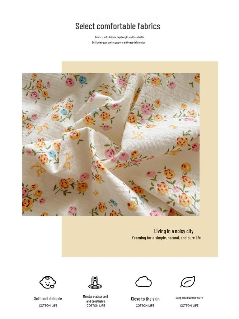Class A Double Layer Gauze Floral Jacquard Bamboo Cotton Bedding Set - Fresh Design for Student Dormitory