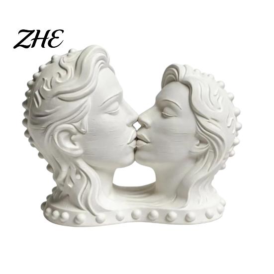Artistic Desktop Collection 3D Printed Couple Kissing Head Sculpture, White Modern Art Statue for Home Living Room Bedroom, Minimalist Desk