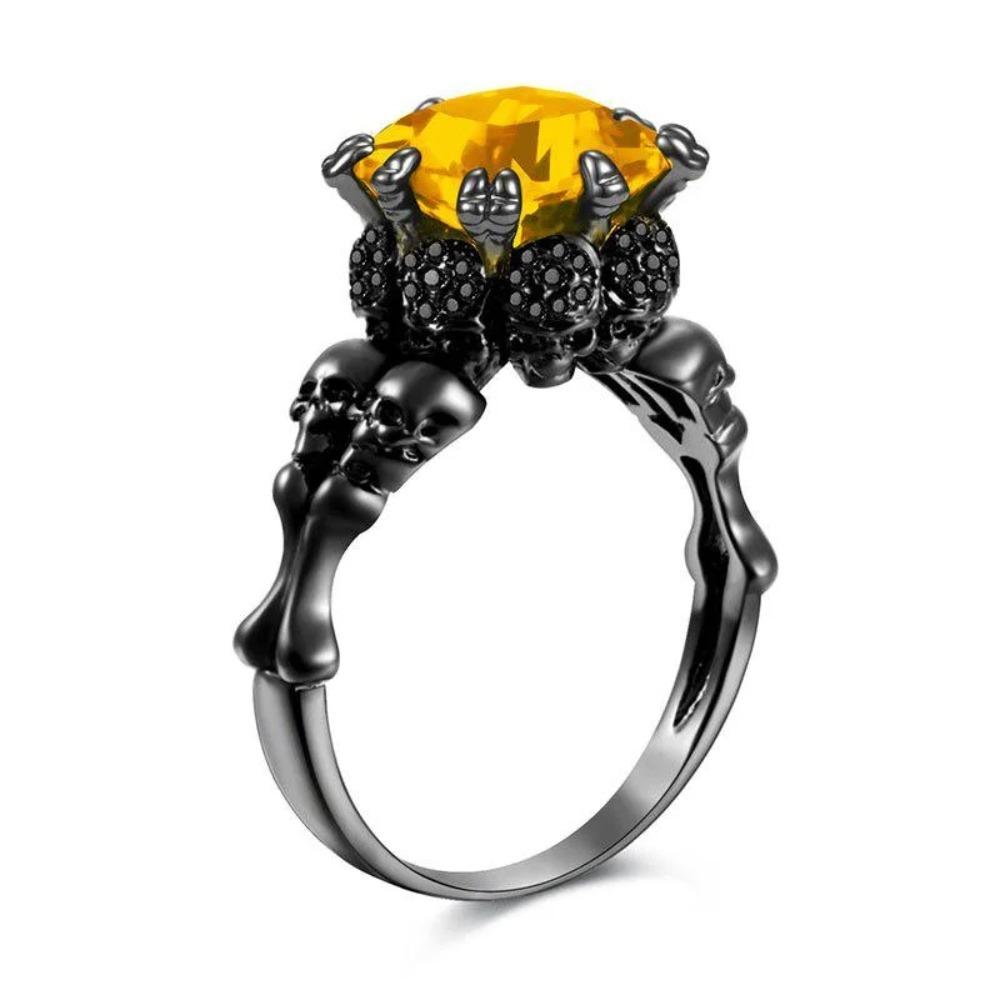 Skull Gothic Black Ring Red Crystal Vampire Double Skull Halloween Rings Black for Women Wedding Jewelry