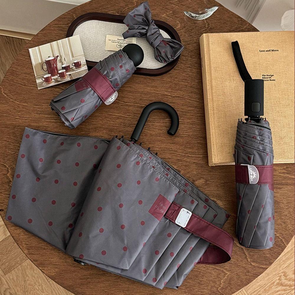 8-Rib Polka Dot Umbrella UV Protection Portable Parasol Compact Folding Sun Umbrella Summer