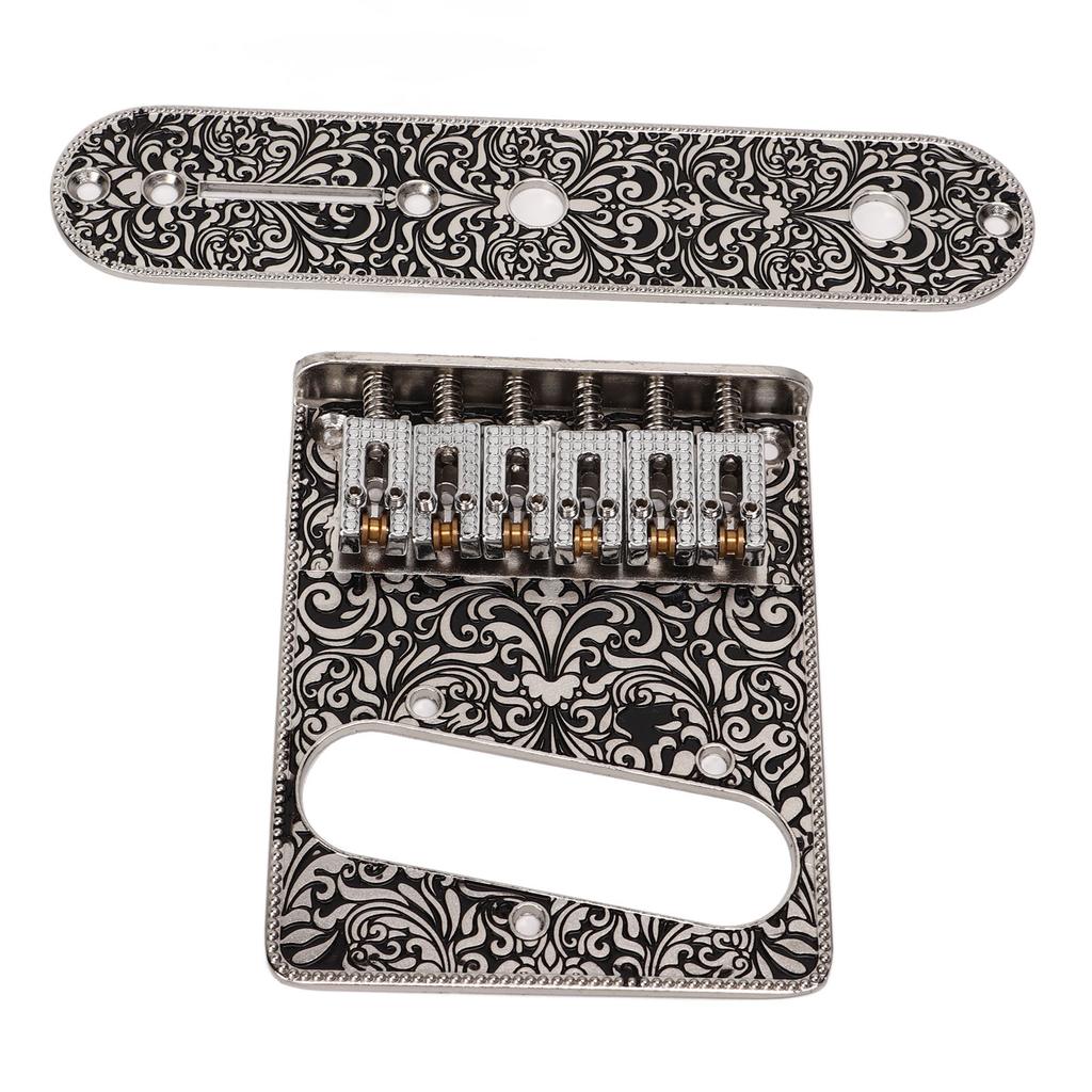 6 Saddles Bridge Replacement Metal Bridge with Plate Spanner Screws Set for Electric Guitar