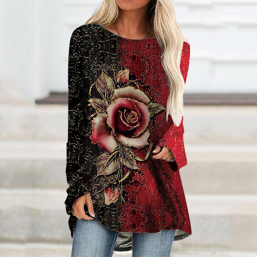 Цветочная роза, красочные футболки с длинными рукавами и 3D принтом, женские повседневные винтажные модные футболки, уличная одежда большого размера, женские футболки, топы