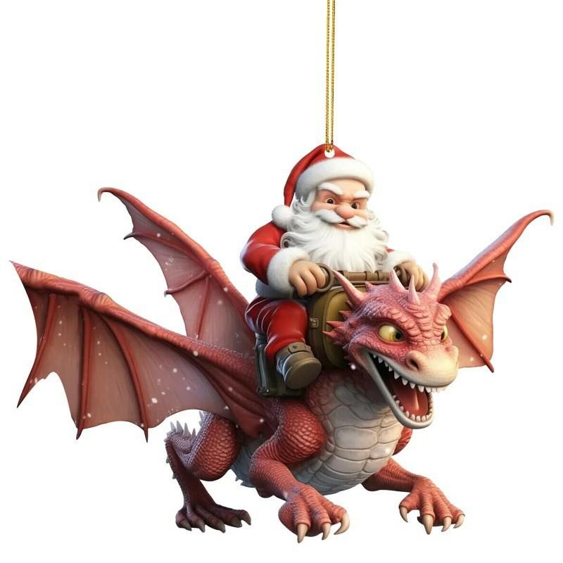 Festive Cartoon Acrylic Santa On Dragon Gift Drop Holiday Car Hanging Ornament