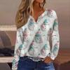 Women's Fashion Casual V-Neck Button-Up Long-Sleeve T-Shirt With Christmas Print Top