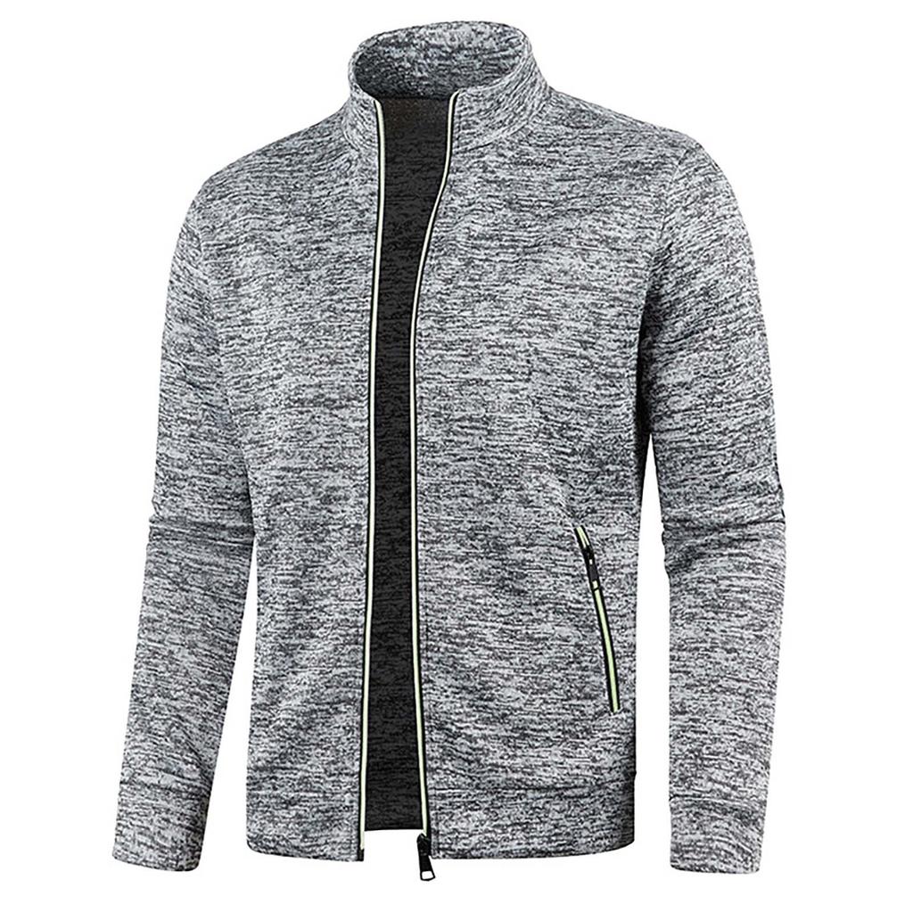 Autumn And Winter Men's Zipper Knitted Sweater Long Sleeved Thin Velvet Top Jacket