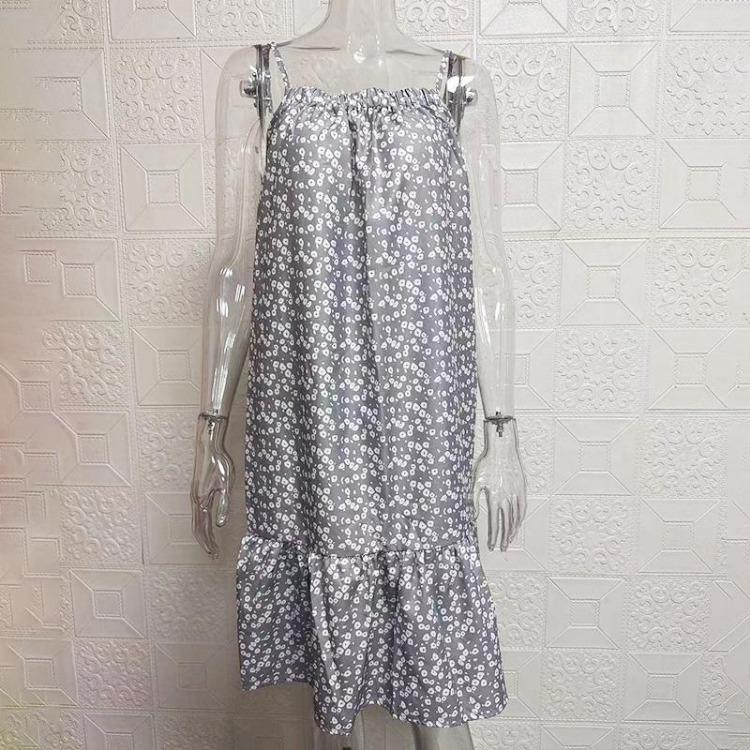 Floral Printed Women's Sleeveless A-line Polyester Beach Dress Loose