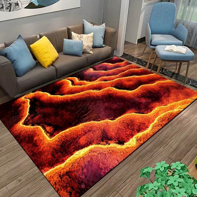 3D Volcano Lava Magma Rugs Carpet for Bedroom Decor Living Room Large Area Rugs Bedside Non-slip Floor Mat Home Entrance Doormat