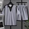 Мужской комплект из поло с коротким рукавом и шорт Harajuku: Модный, дышащий, летний костюм с вафельной строчкой