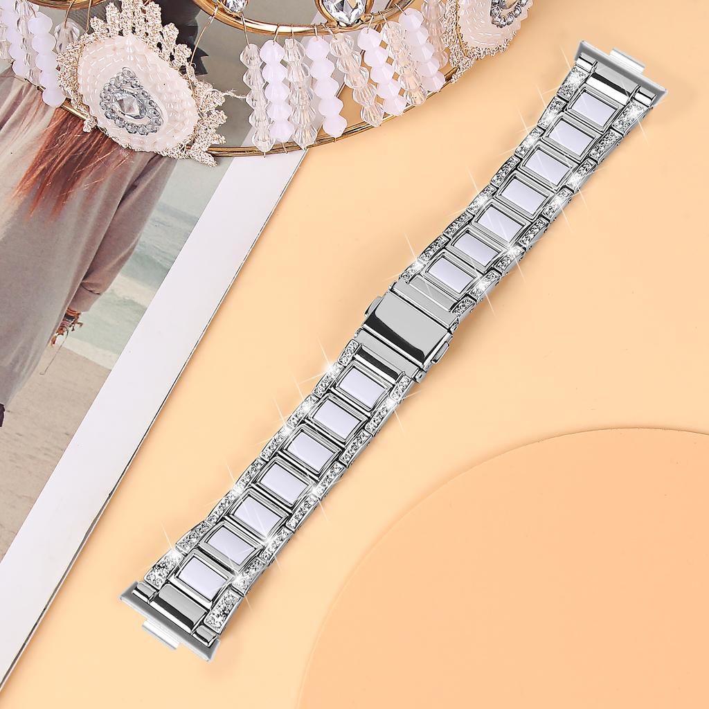 For Huawei Watch Fit 3 Metal Alloy Watch Band Rhinestones Resin Wristband Bracelet