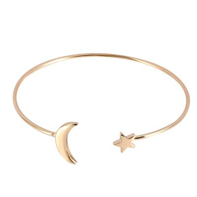Женский открытый браслет с медным покрытием, браслет с украшением в виде луны и звезд (Золото)