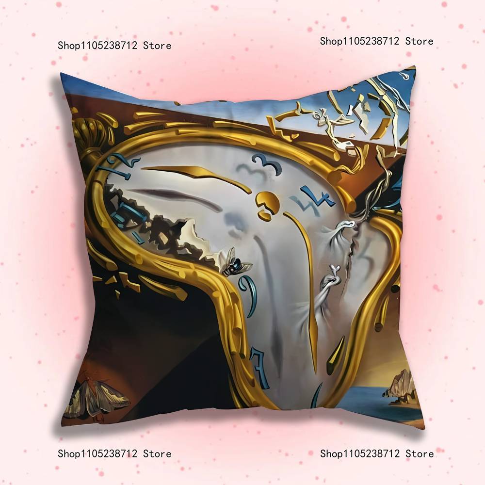 S-Salvador Dali The Persistence Of Memory Clocks Pillow Case Plush Fabric Soft Pillowcase Sided Print Sofa Cushion Cover Throw