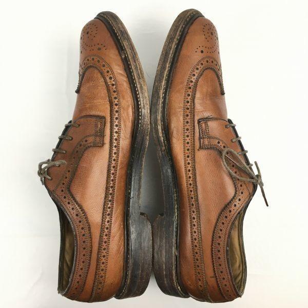 1970s Vintage FLORSHEIM Kenmoor Long Wingtip Shoes Brown size 9.5D 27.0-27.5(USED)