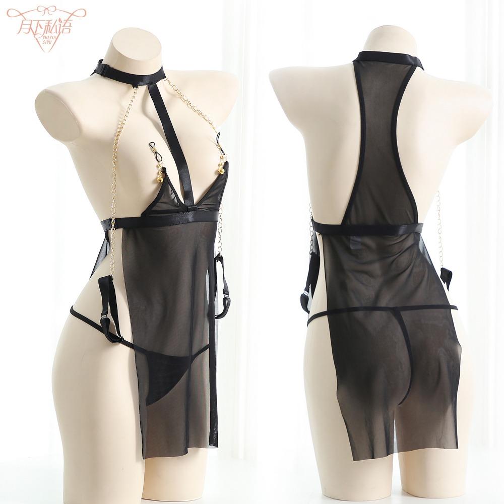 Сексуальные имитационные колокольчики SM, зажимы для груди, униформа для связывания, эротическое нижнее белье, обнажение груди, перспективный трехточечный костюм для соблазнения