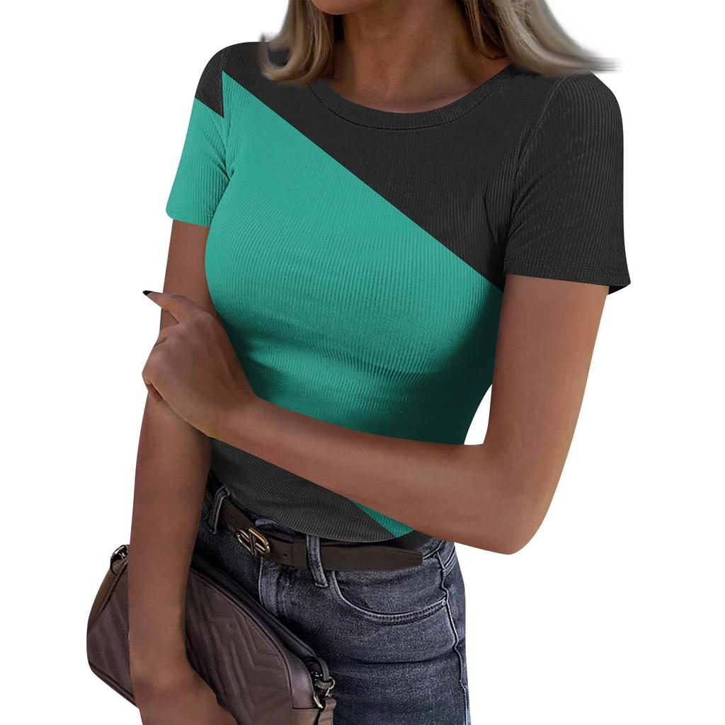 Женская узкая футболка, модный повседневный свитер с круглым вырезом и коротким рукавом