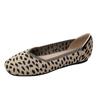 Square Toe Shallow Mouth Fabric Flat Bottom Women's Leopard Knitted Soft Bottom Large Shoes Size 34-43