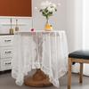 Retro Table Cloth See-through Hollow Out Lace Romantic Style Round Shape Ruffle Floral Embroidery Table Protection Banquets Party Decoration
