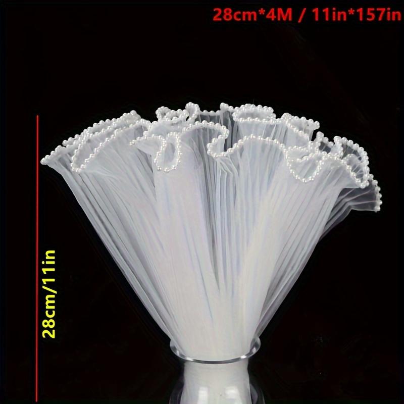 1pc 28cm*4 Yards Pearl Wavy Veil Flower Packaging Lace Bouquet DIY Baking Cake Decoration Flower Packaging Materials