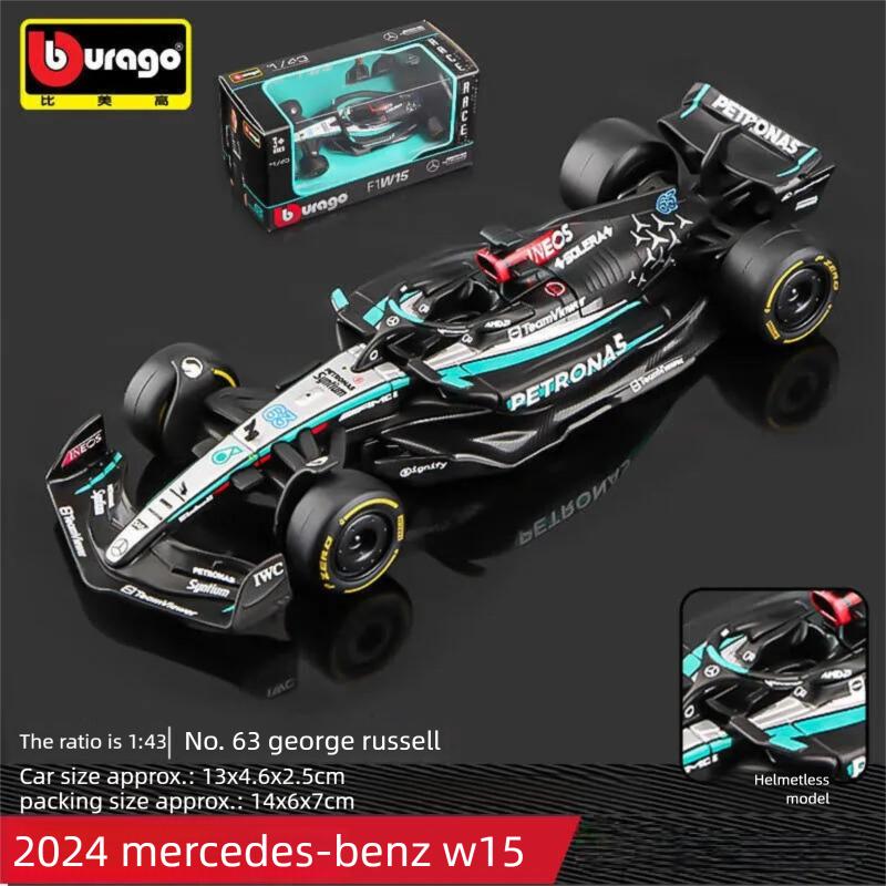 Ббураго 1:Масштаб 43 Mercedes-AMG F1 W15 W16 Формула 1 Гоночный автомобиль Литая модель из сплава Симуляция Транспортное средство Коллекционный Подарок для Детей