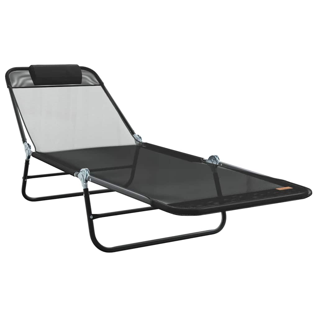 Folding Sun Lounger Black 182 x 55 x 85.5 cm Textilene