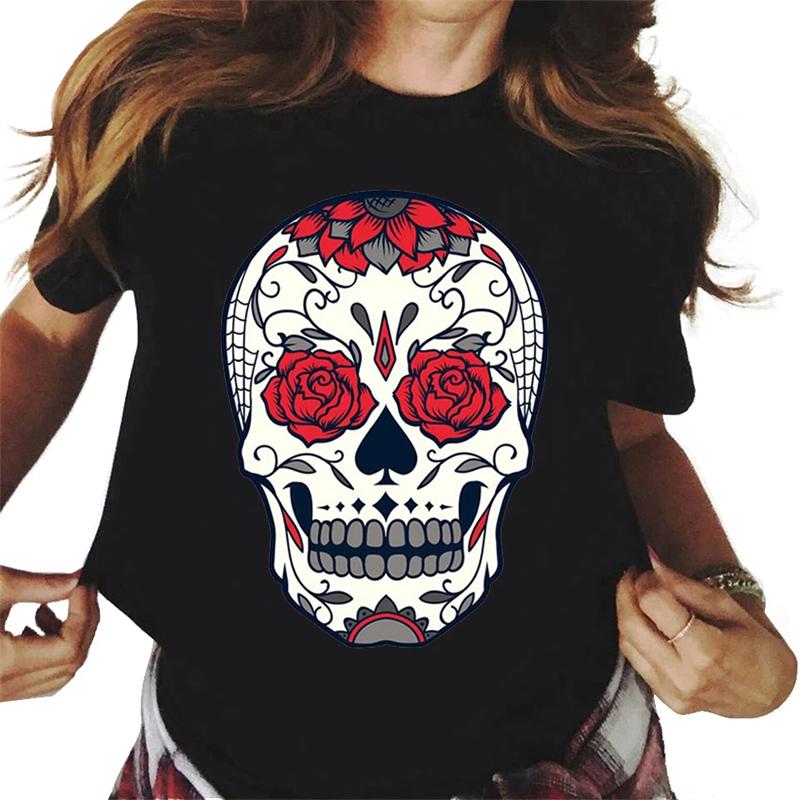 Harajuku Women's T-shirt Fashion Horror Skull Print Personality T-shirt Daily Casual Short Sleeved Unisex Top