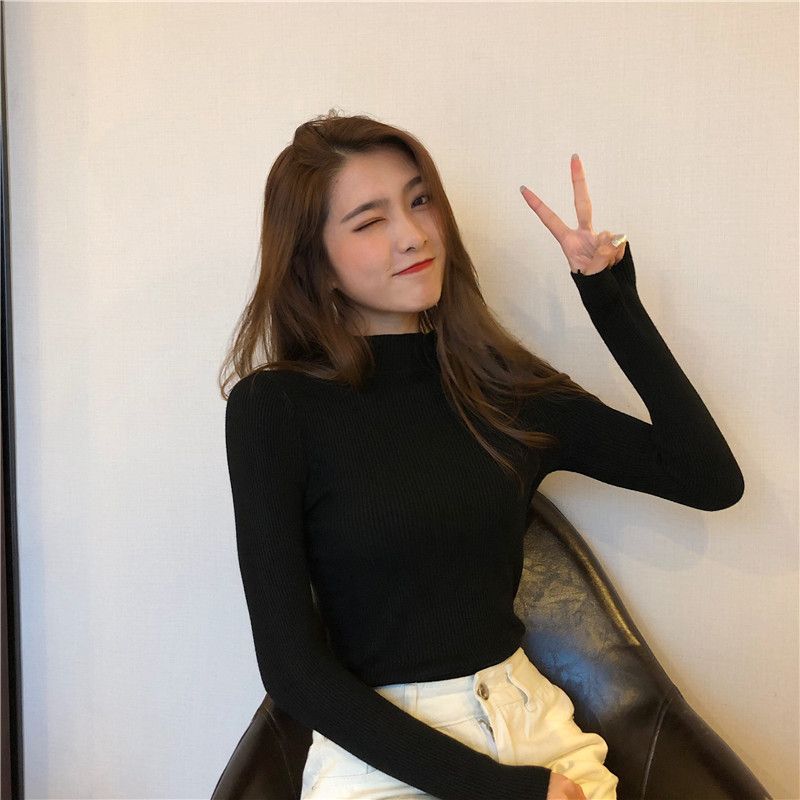 Knitted Base Sweater for Autumn and Winter Women New Slim Fit Long Sleeved Solid Color Sweater, Slimming and Stylish Semi High Neck Top