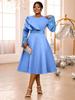 Женское официальное платье большого размера, светло-голубое, с оборками на рукавах, стразами, А-силуэта, средней длины