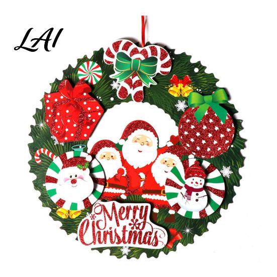 Classic Christmas Elements 3D Wreath Pendant with Hanging Rope Cartoon Garland Ornaments Holiday Decorations Lightweight Paper for Party Home