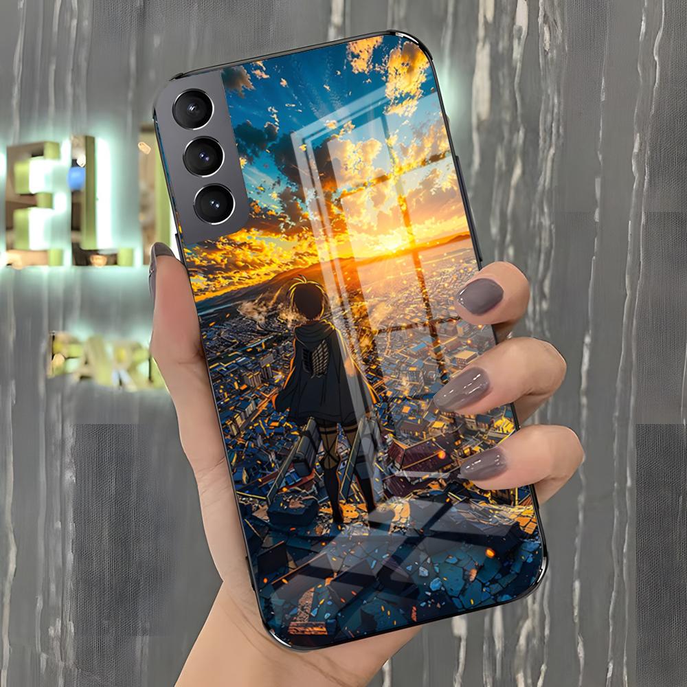 Чехол для телефона Аниме Атака Титанов Для Samsung A25 A13 A33 5G A54 A36 A35 A56 A52 A14 Ударопрочный Стеклянный Чехол