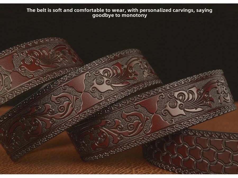 Men's Cross-Border Eagle Buckle Cowhide Belt - Personalized Carved Casual Jeans Accessory