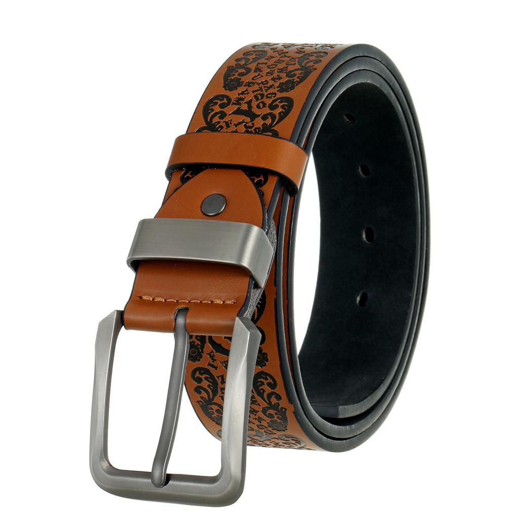 Мужской тисненый перфорированный ремень, пряжка из искусственной кожи, пряжка из сплава, всесезонный ремень