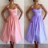 U Neck Solid Color Dress Waist Hugging Elegant Strap Dress for Women Sleeveless Loose Dresses Causal Dress