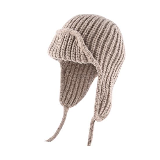 Женская вязаная шапка на шнуровке, однотонная, с защитой ушей, зимняя эластичная шапка, ветрозащитная шапка-ушанка для холодной погоды