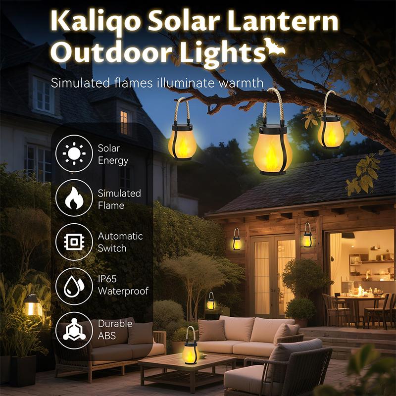 Solar Lantern Outdoor Lights Waterproof Dancing Flame Solar Lantern Hemp Rope Hanging Flame Lanterns For Garden Yard Decorations