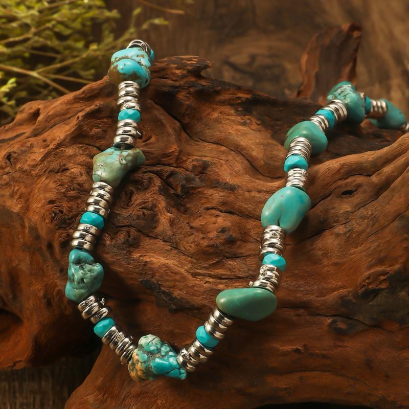 BLINGBAY Женское ожерелье из бисера в стиле бохо, ретро, этническое, бирюзовое, ручная работа, деревянные бусины, нестандартное ожерелье для девочки, подарок на день рождения