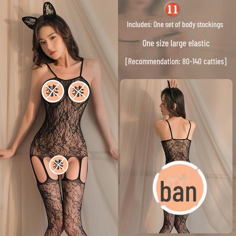 Эротический черный сетчатый комплект нижнего белья с открытыми чулками - соблазнительный и сексуальный