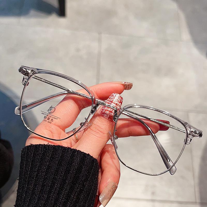 2Pcs Fashion Unisex Square Plain Glasses For Men Women Metal Frame Glasses Polygon Eyeglasses Gentle Black Anti Blue Light