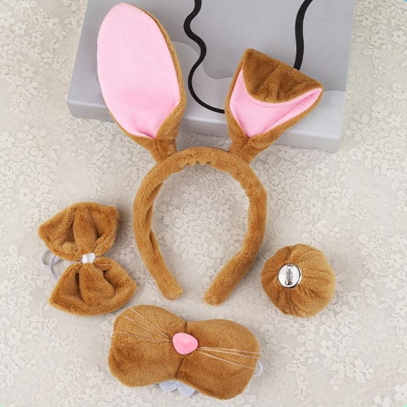 Ободок с кроличьими ушками, бабочка, нос, кроличий хвостик для Хэллоуина, косплей-вечеринки, 4 шт., костюм пасхального кролика для детей и взрослых