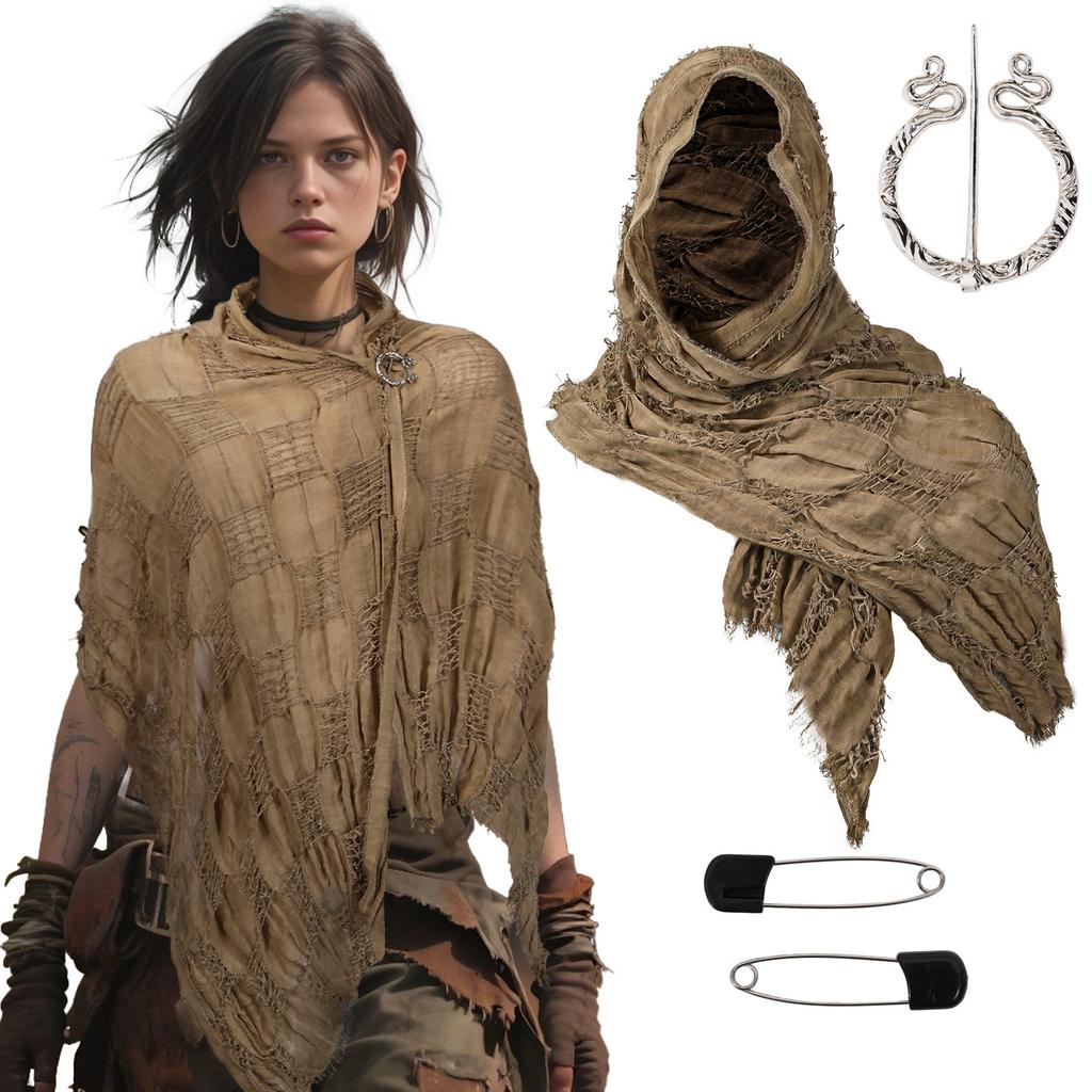 Medieval Wasteland Scarf Shawl Renaissant Costume Accessory With Shawl Brooch Unisex Cotton Blend Cloak for Halloween