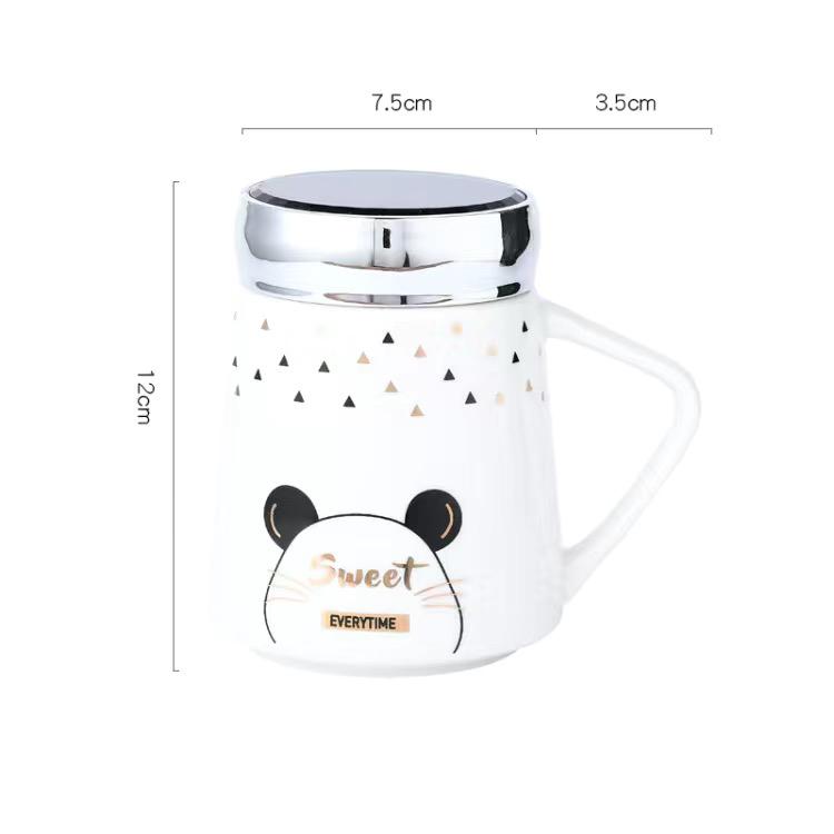 Симпатичная кружка с рисунком из мультфильма, зеркальная крышка, керамическая чашка для воды, кофейная чашка, чашка для молока, кружка, чашка послеобеденного чая