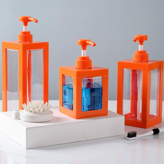 Pressed Lotion Bottles Square Shower Gel Dispensing Bottles Soapshower Gel Empty Storage Bottle for Bathroom